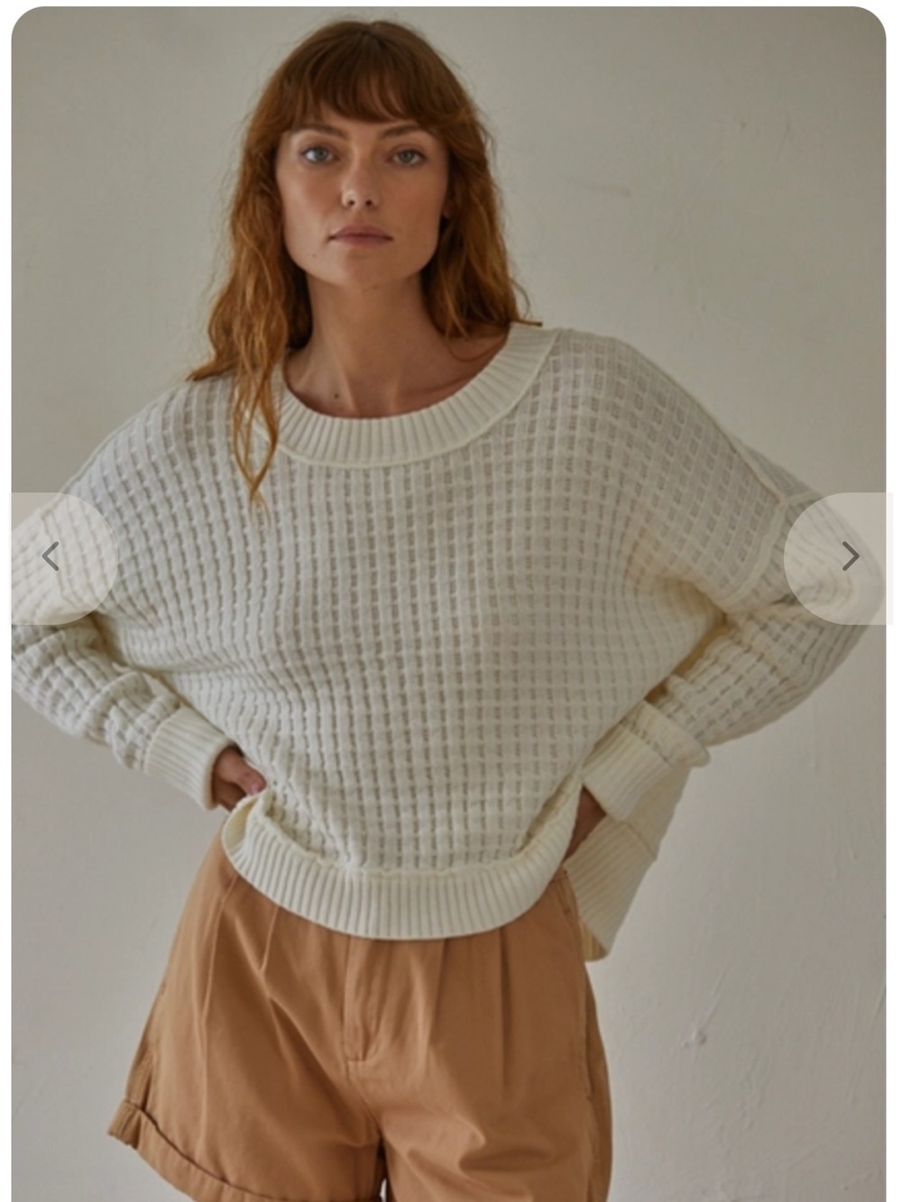 By Together Cream Waffle Knit Crewneck Sweater